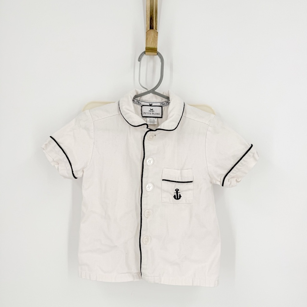 White and Black Button Down Pajamas with Black Trim